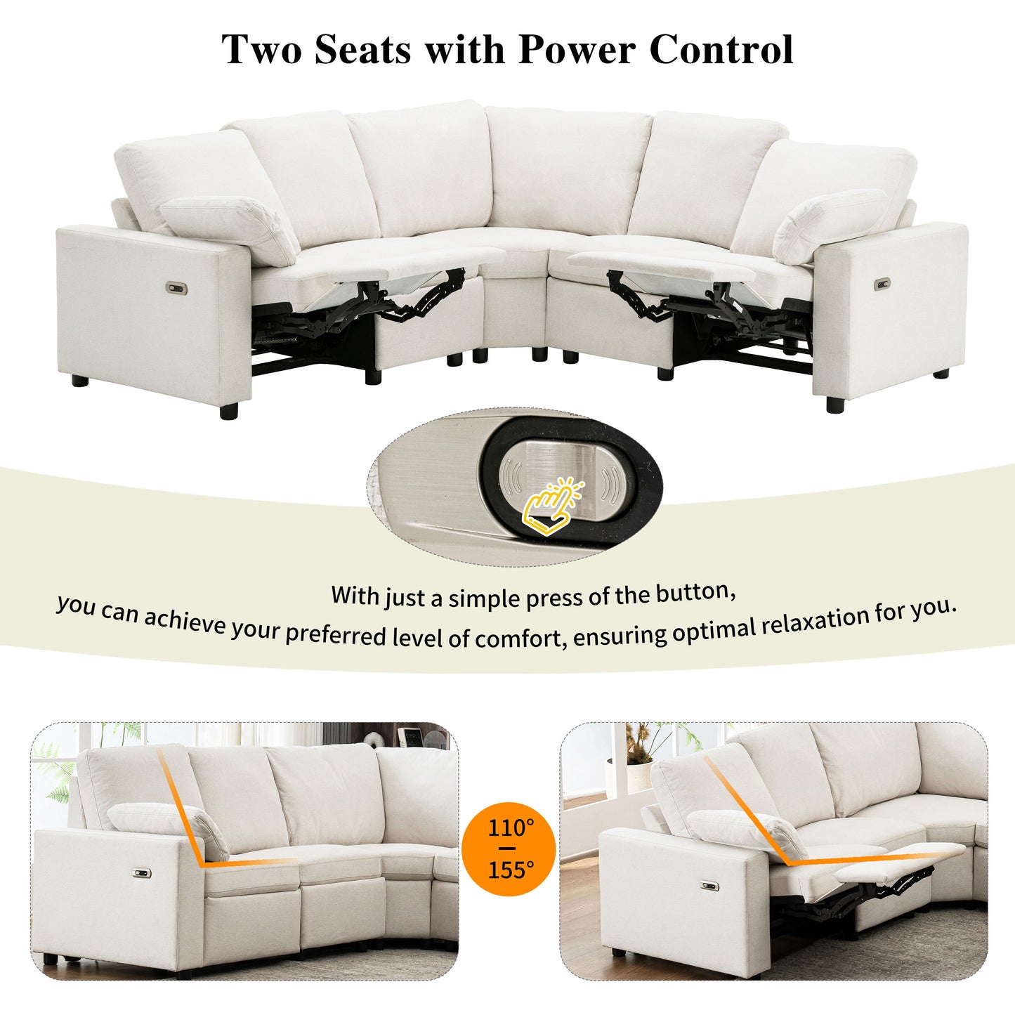 Power Recliner Sectional Sofa Home Theater Reclining Sofa With Two USB Ports, Two Storage Drawers For Living Room