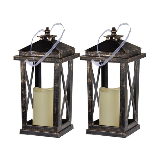 Menifee Lantern With Led Candle (Set of 2) - Antique Black