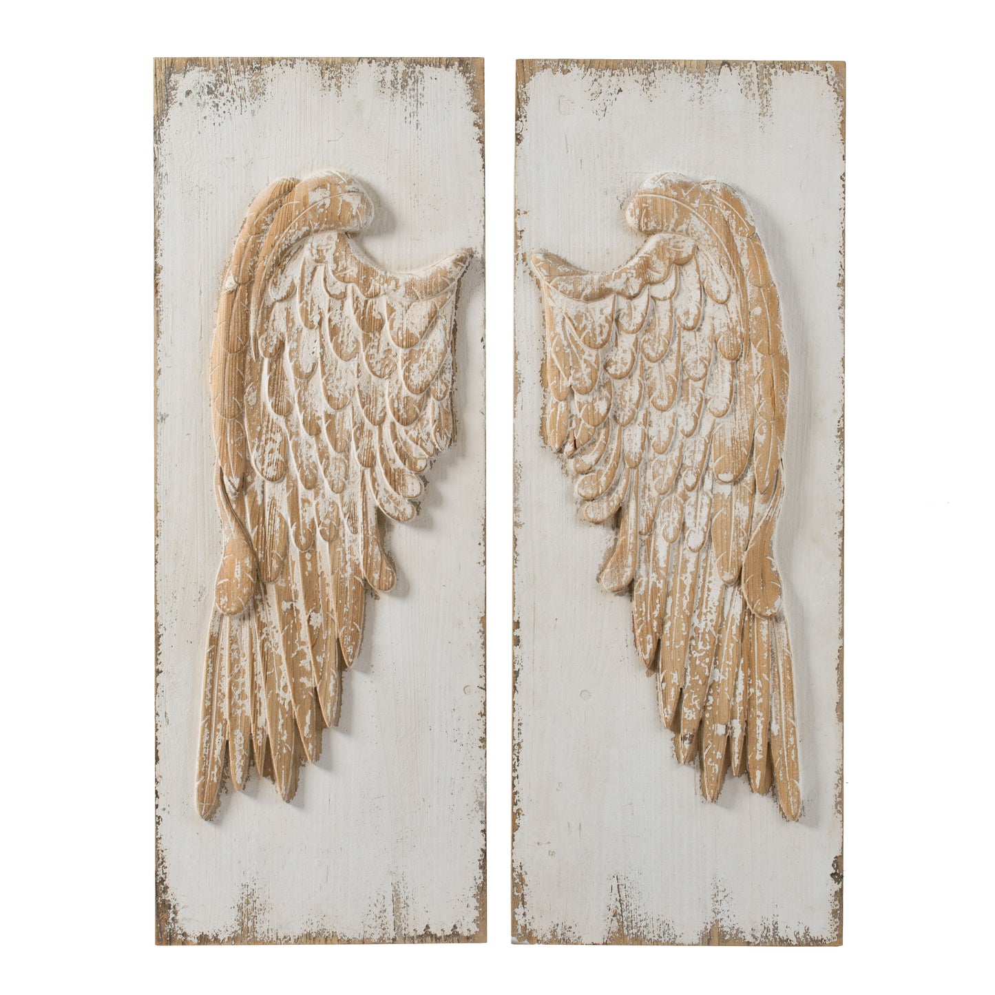 Feather Wing Wall Panels With Distressed Finish, Rectangle Hanging Wall Art (Set of 2) - Multicolor