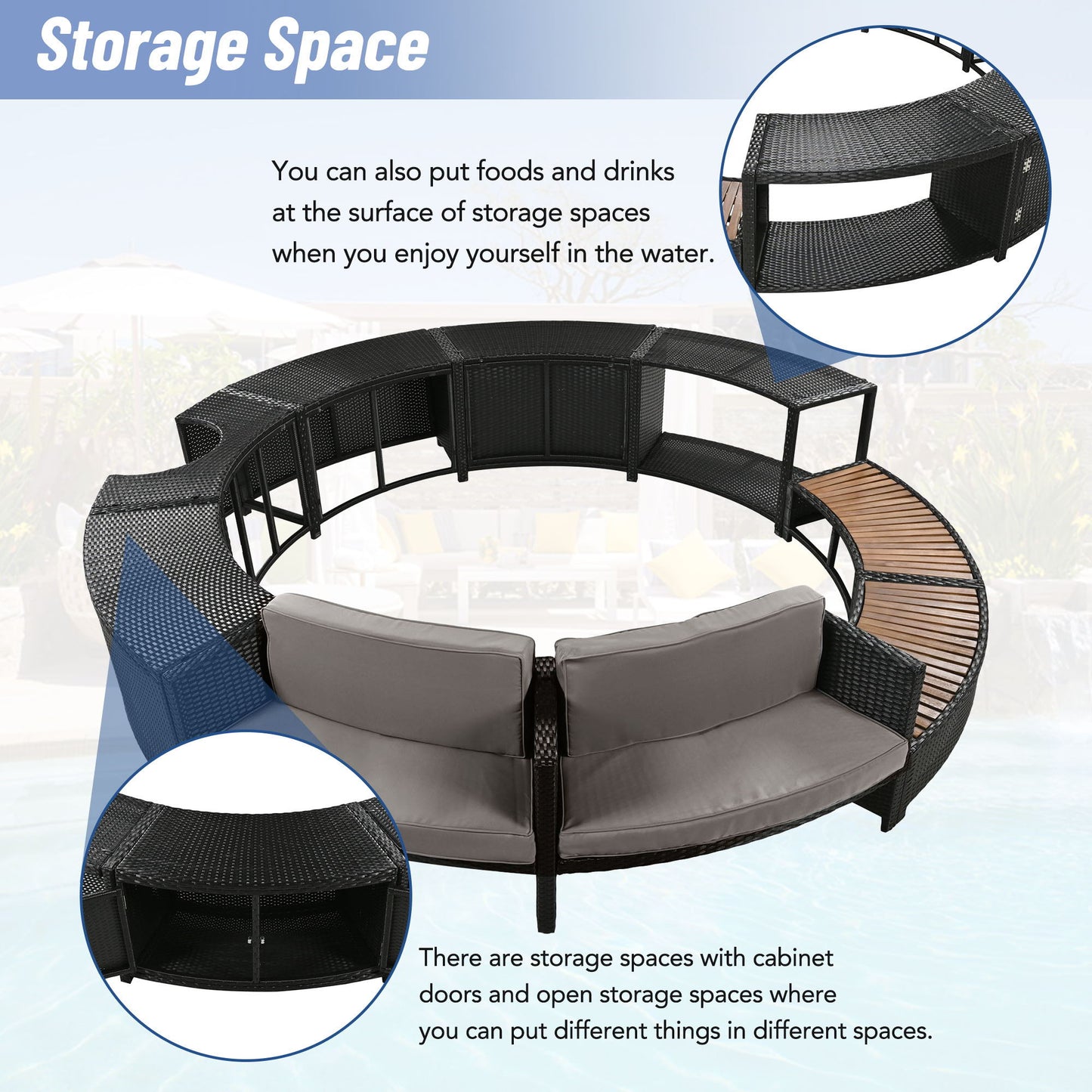 Spa Surround Spa Frame Patio Rattan Sofa Set With Storage Spaces, Mini Sofa And Comfortable Cushion For Patio, Backyard