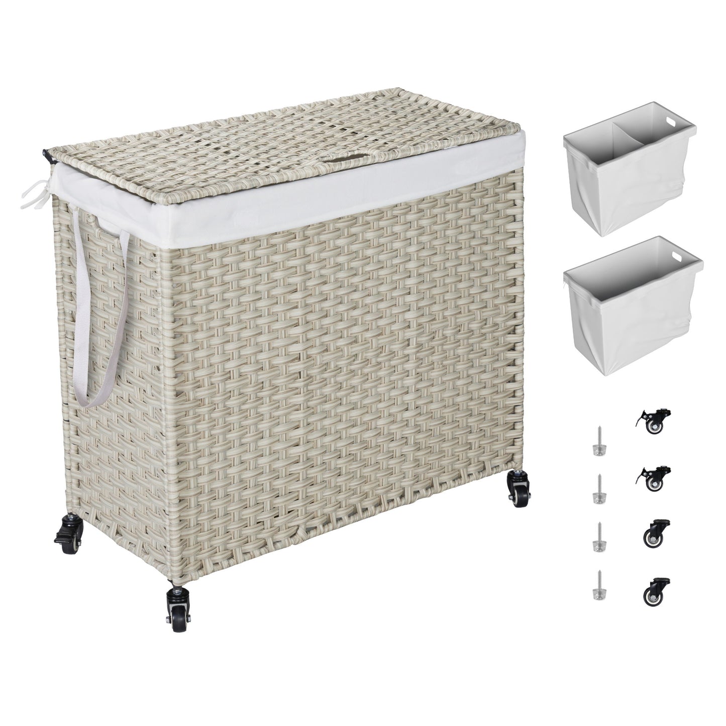 Laundry Hamper With Lid PE Rattan Powder Coating Frame Clothes Hampers With 2 Removable Bags