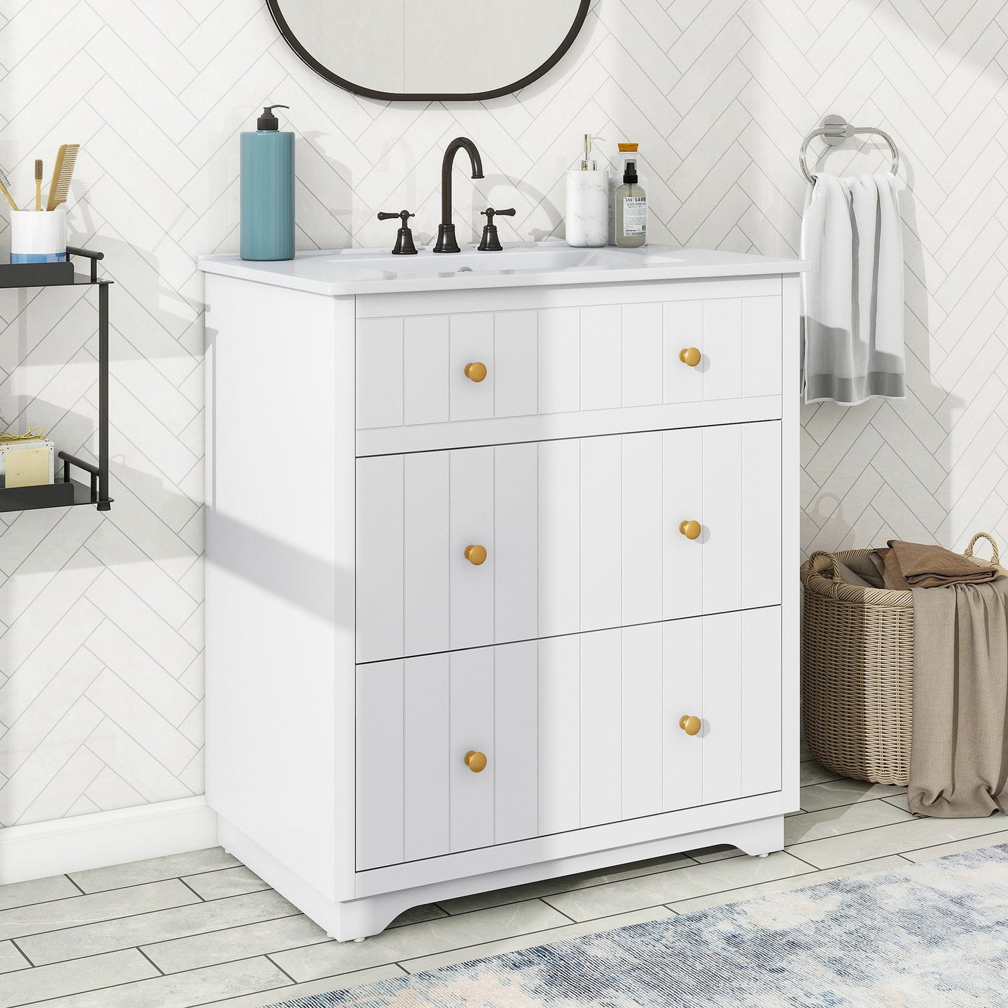 Modern White Bathroom Vanity Cabinet With Two Drawers - White