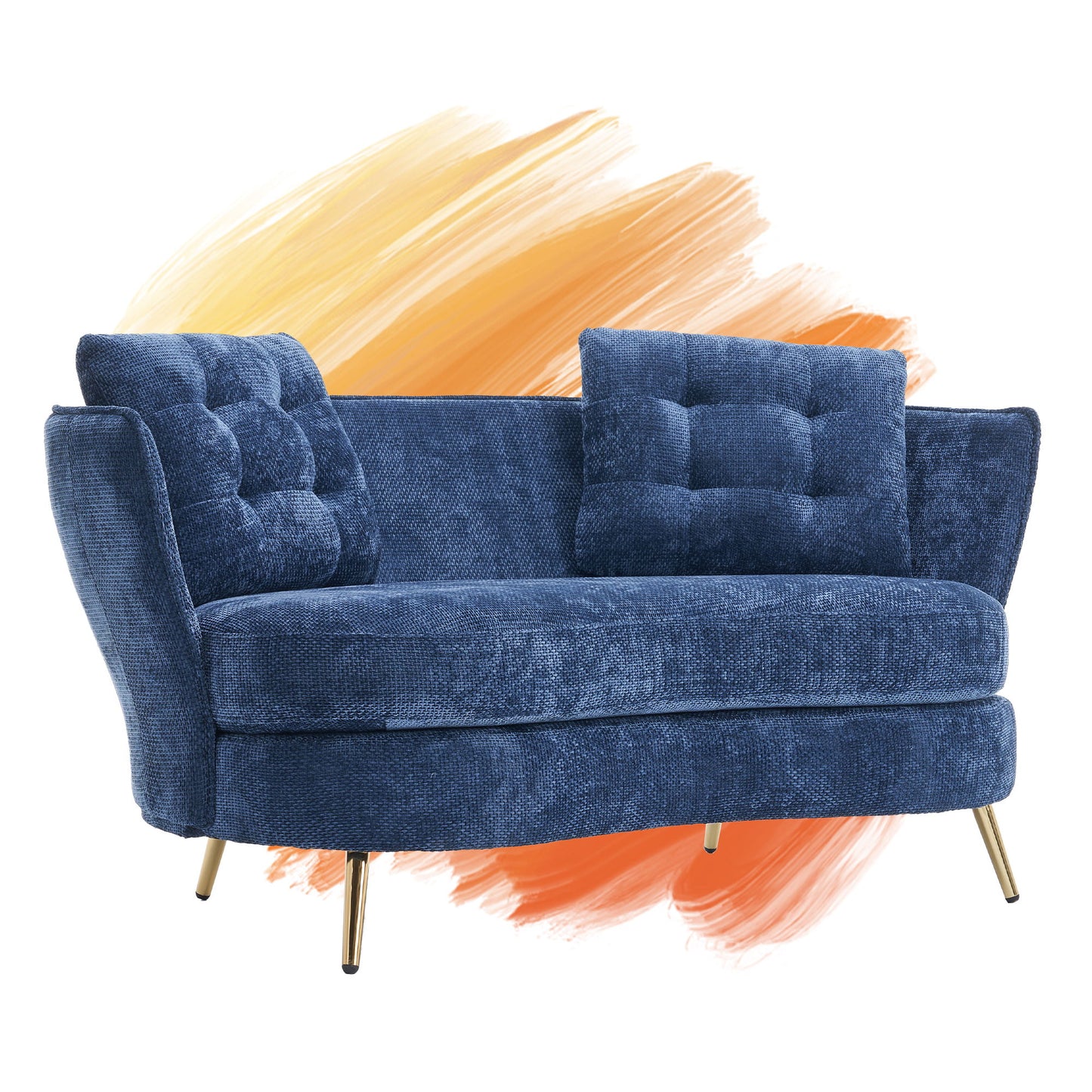 Polyester Fiber Loveseat Sofa Upholstered Couch With Golden Metal Legs Club Two-Seat Sofa For Living Reading Room Bedroom Apartment Small Space Dorm