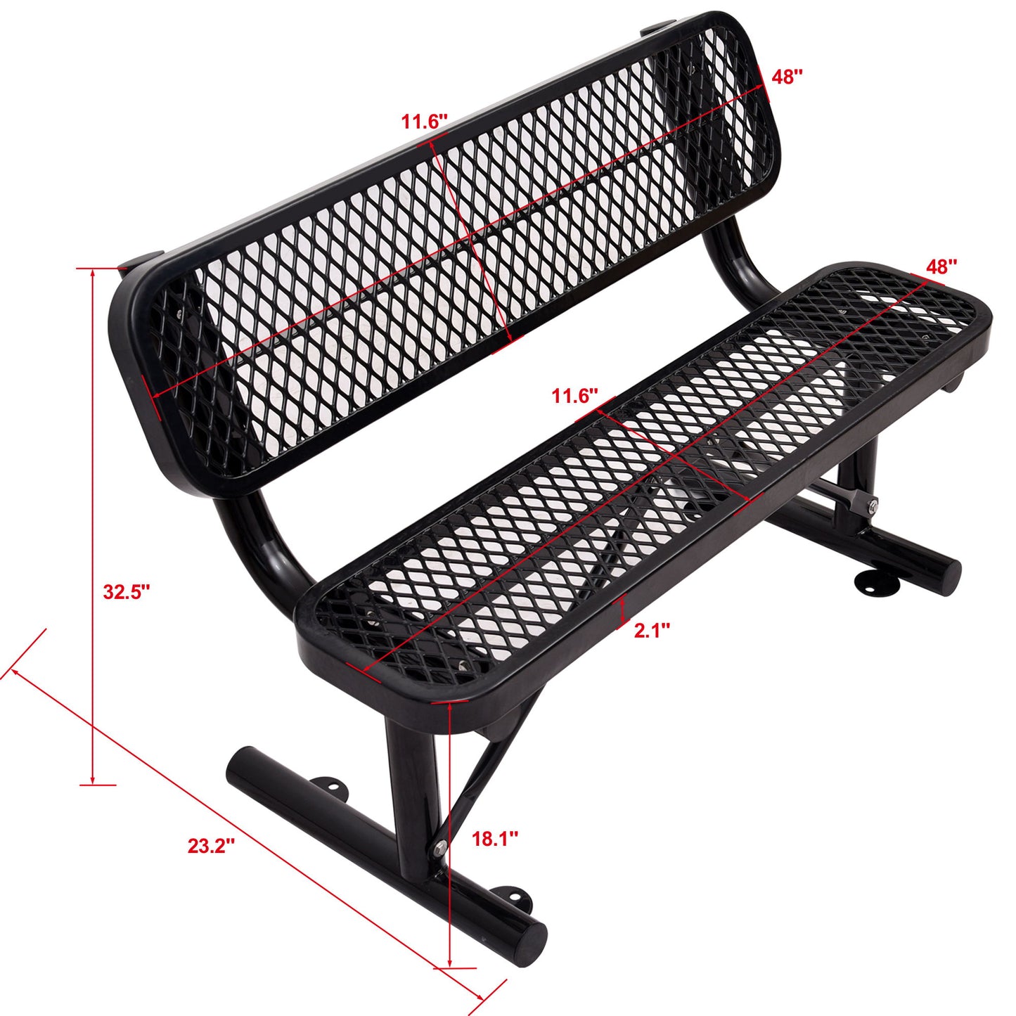 6' Outdoor Steel Bench With Backrest