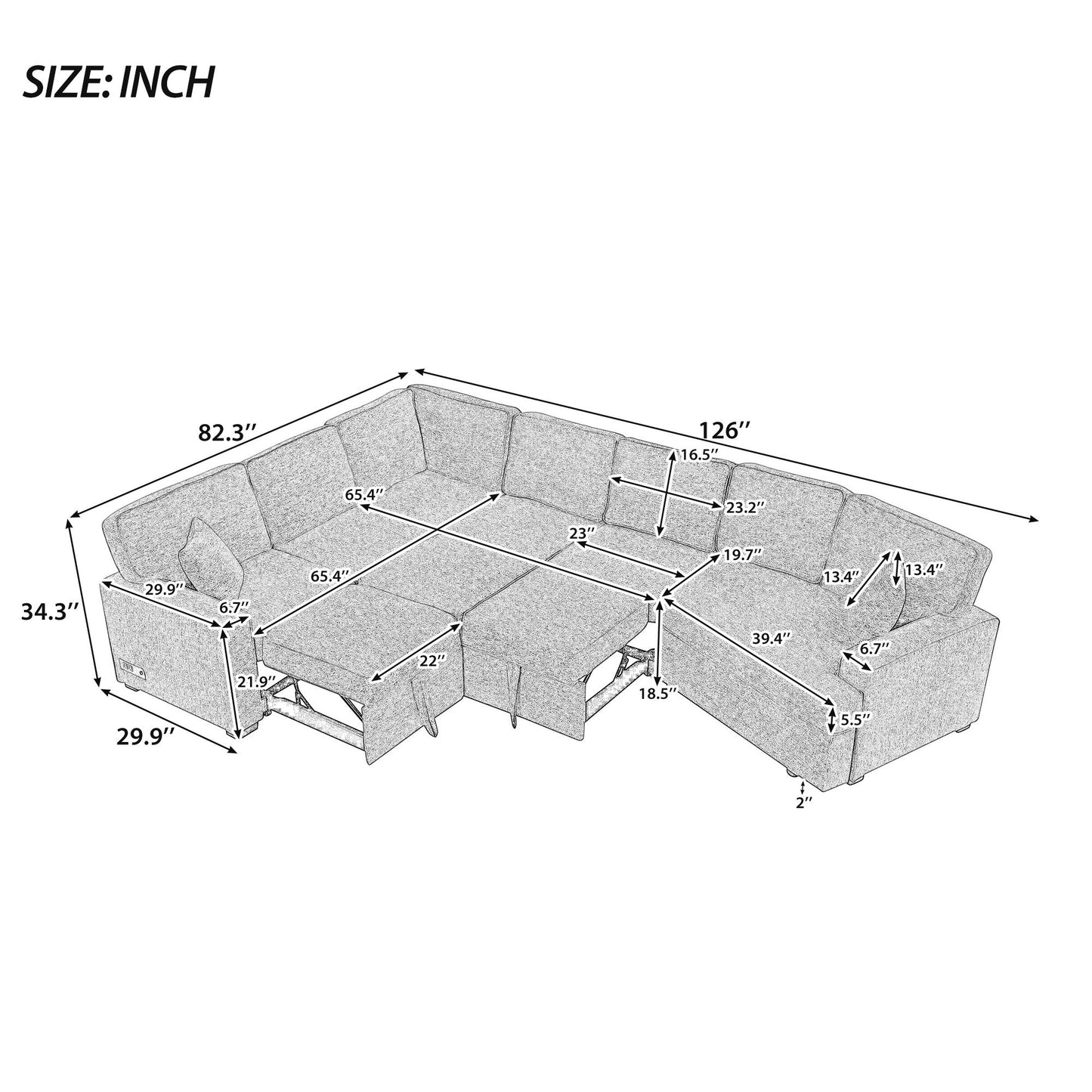 L-Shaped Sofa Sectional Sofa Couch Pull-Out Sofa Bed With Charging Devices And Cup Holders For Living Room