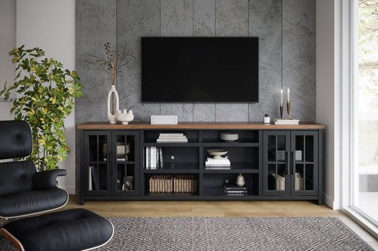 Essex - 96" TV Stand Console For TVs Up To 100" - Black And Whiskey