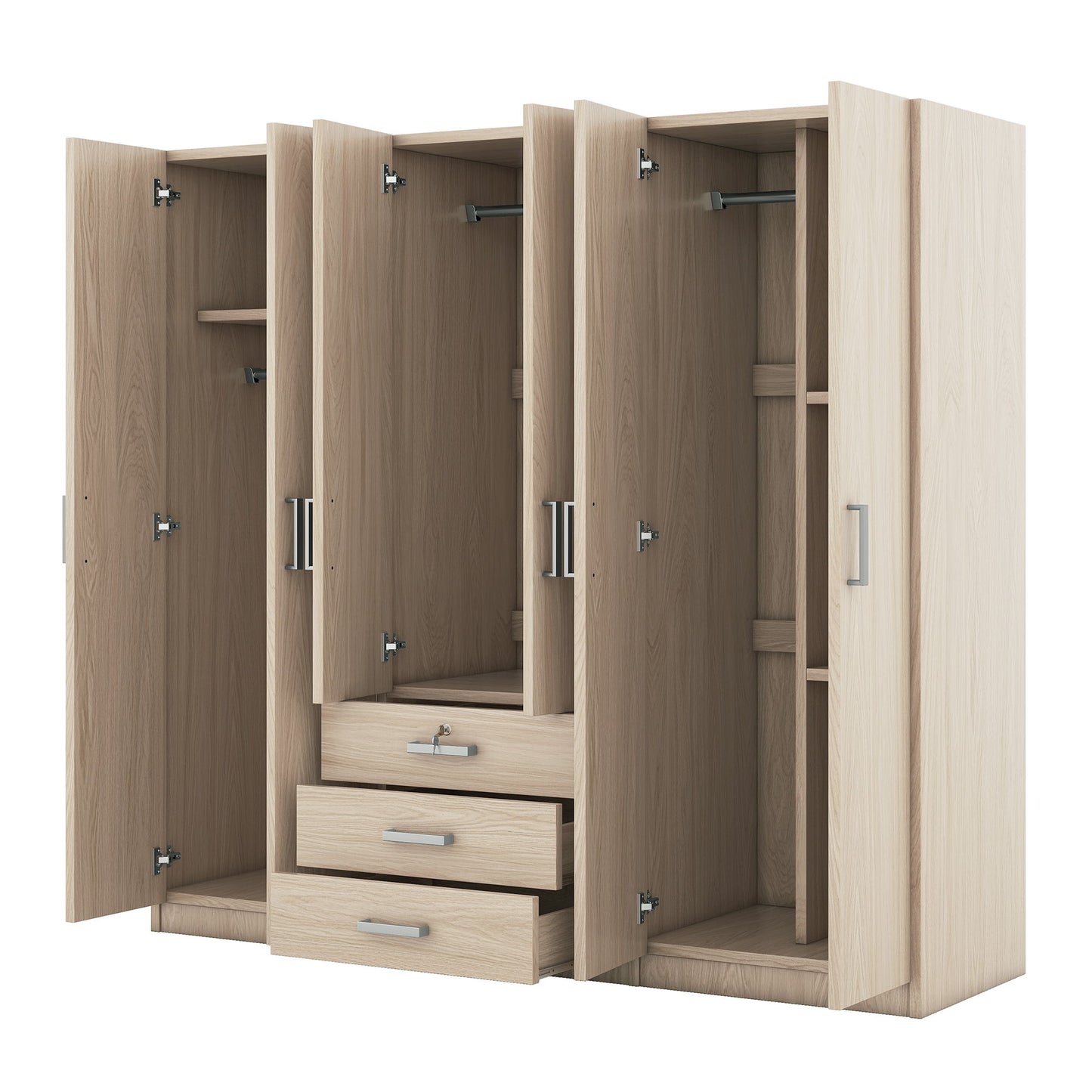 6 Doors Wooden Wardrobe Storage For Bedroom With Big Drawers