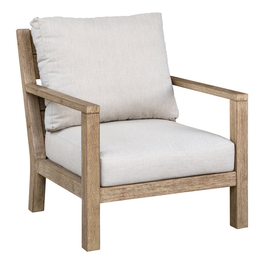 Acacia Wood Club Chair With Cushion - Light Brown