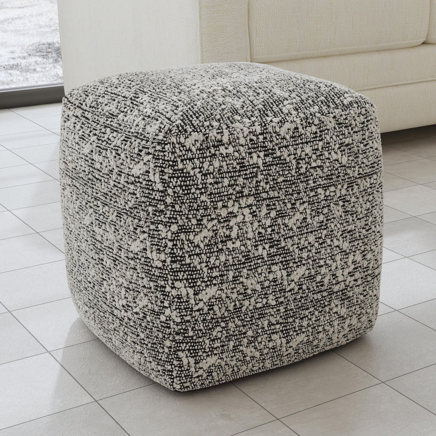 Nahara - Boucle Woven Square Pouf - Black