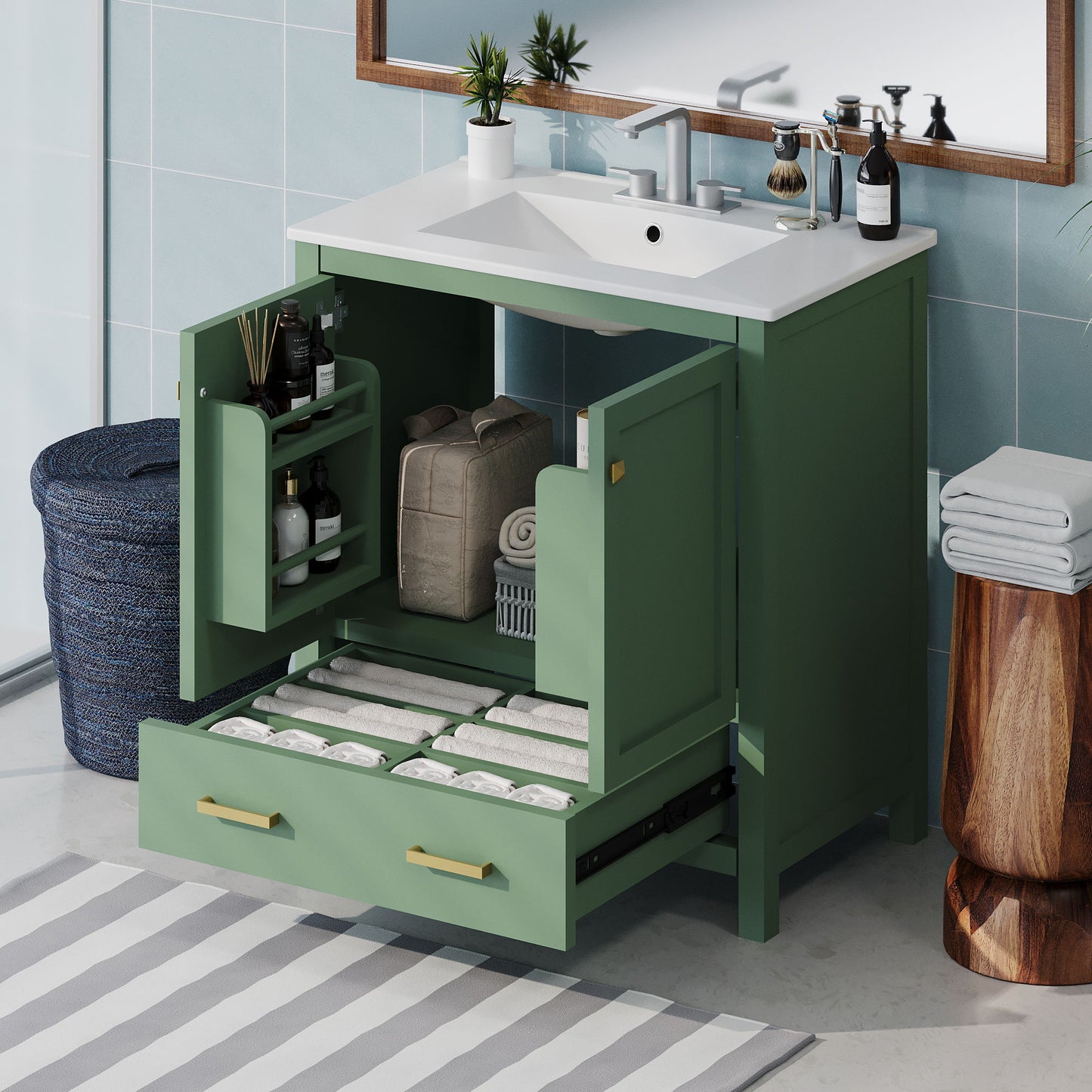 Bathroom Vanity With Single Sink, Combo Cabinet Undermount Sink, Bathroom Storage Cabinet With 2 Doors And A Drawer, Soft Closing, Multifunctional Storage, Solid Wood Frame