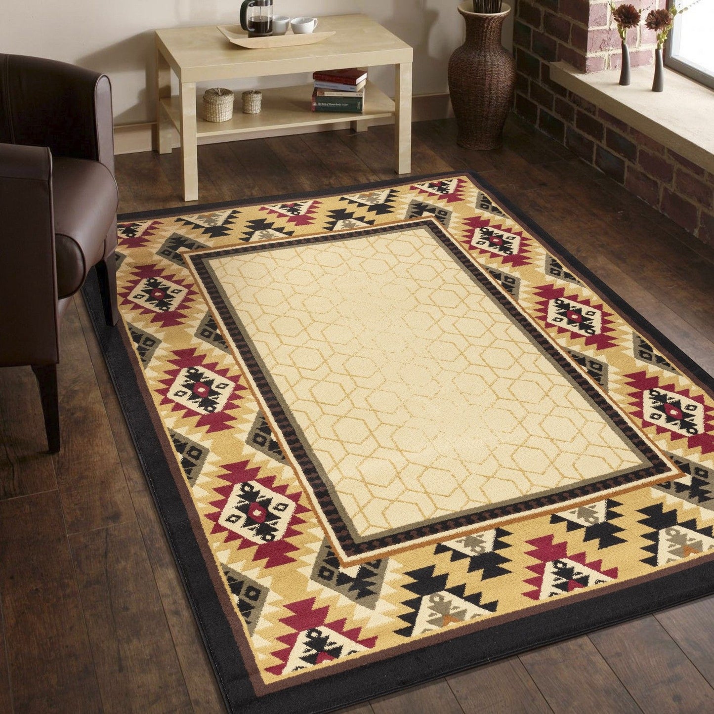 Tribes - 5'3" X 7'3" Polypropylene, Southwest Area Rug - Cream