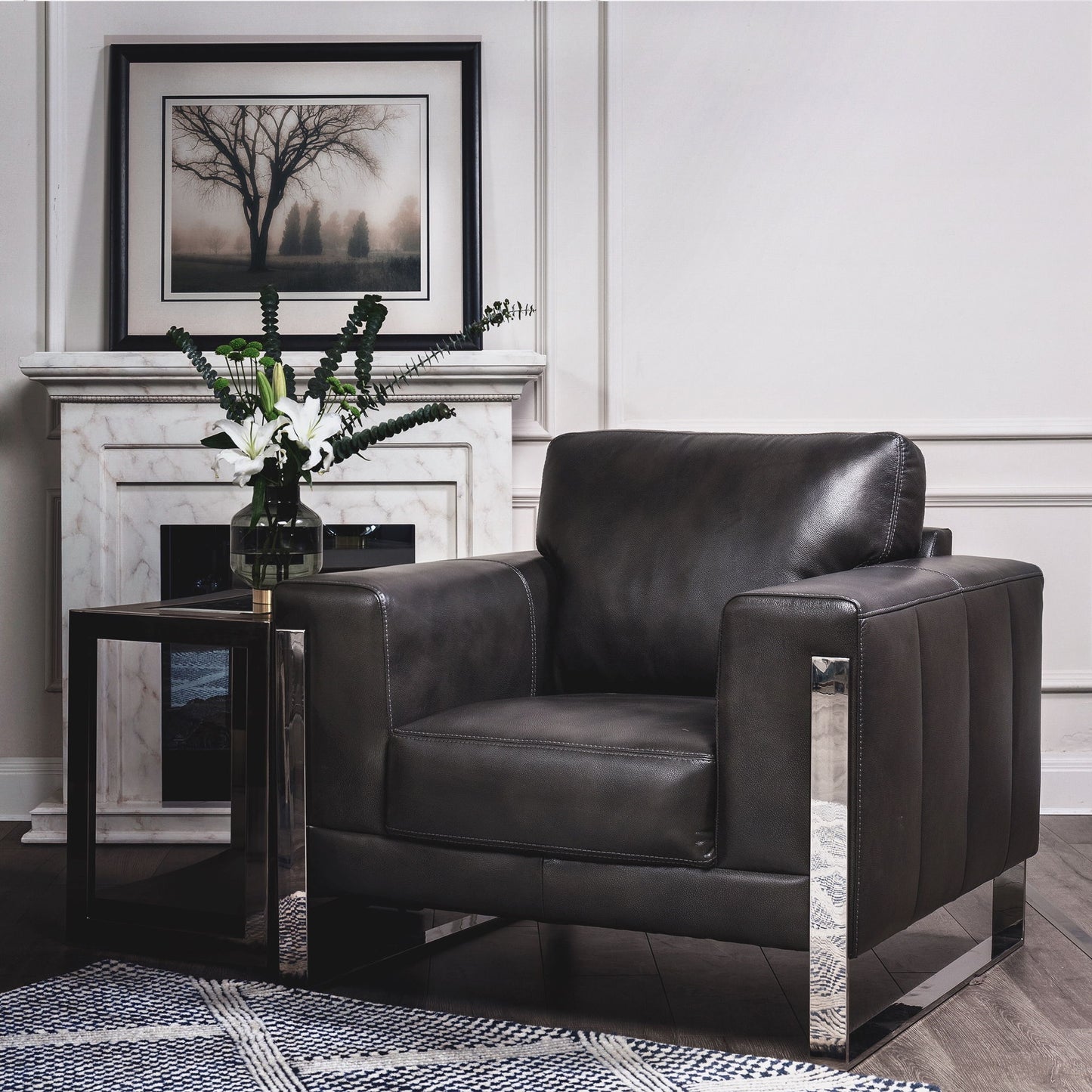 Modern Leather Metal Leg Chair