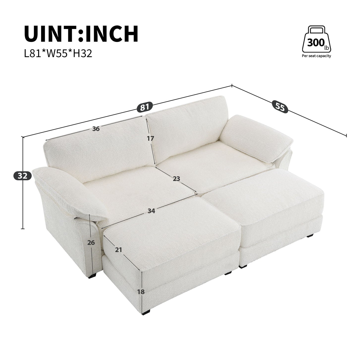 Free Combination Modular Convertible Sectional Sofa Bed Set, 4 Seat Upholstered Sleeper Corner Couch, Deep Seat Loveseat With Ottoman For Living Room, Office, Apartment