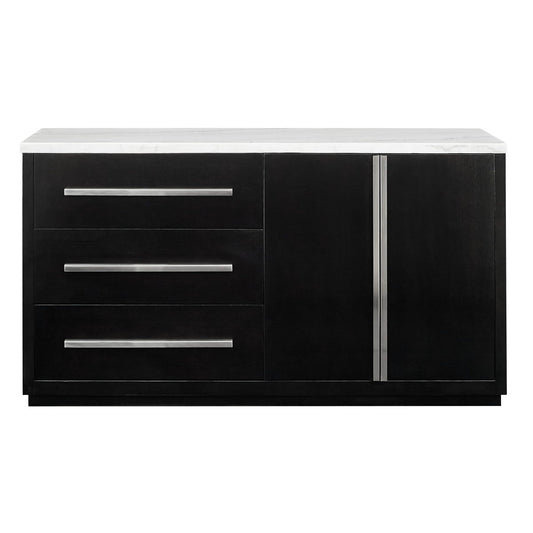 Camila - White Marble Top Server - Black