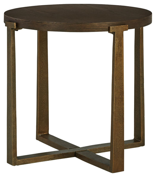 Balintmore - Brown / Gold Finish - Round End Table