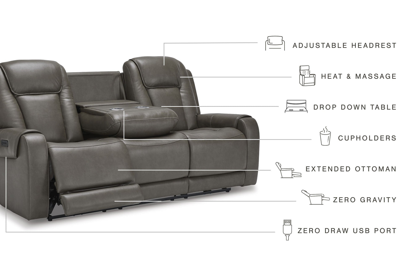 Card Player - Smoke - Pwr Rec Sofa With Adj Headrest