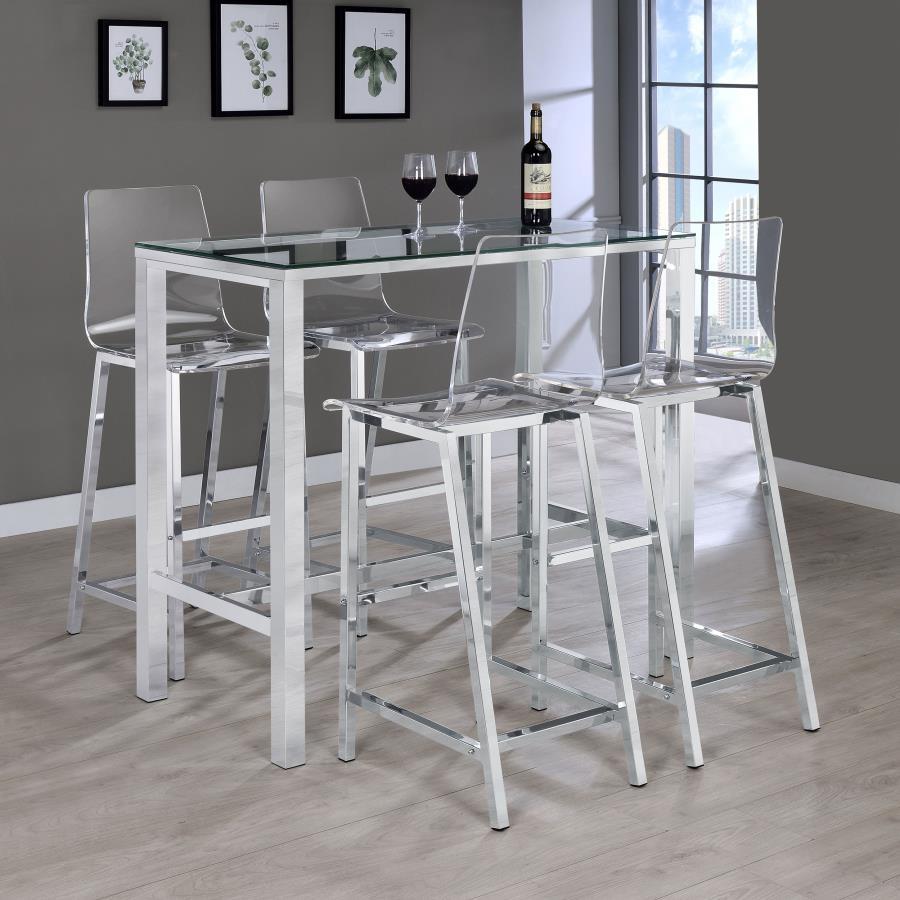 Tolbert - 5-Piece Bar Set With Acrylic Chairs - Clear And Chrome