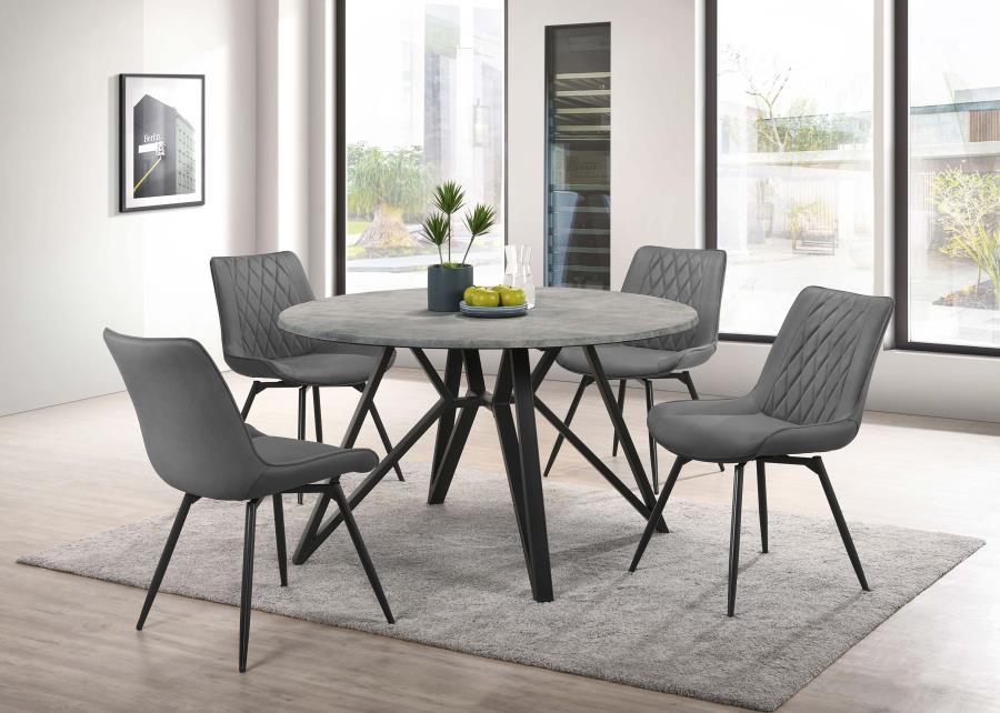 Neil - 5 Piece Round Dining Table Set Concrete - Gunmetal