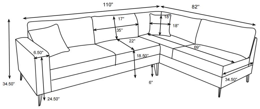 Clint - Upholstered Sectional With Loose Back Gray