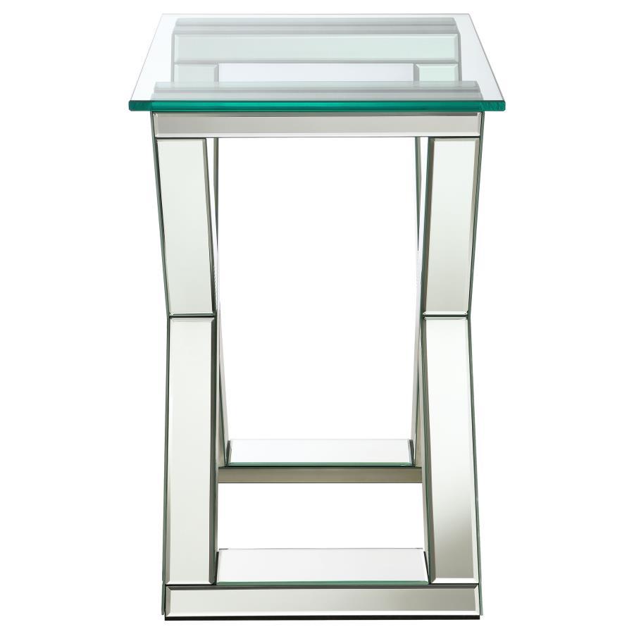 Bonnie - X-Base Rectangle Glass Top End Table - Mirror