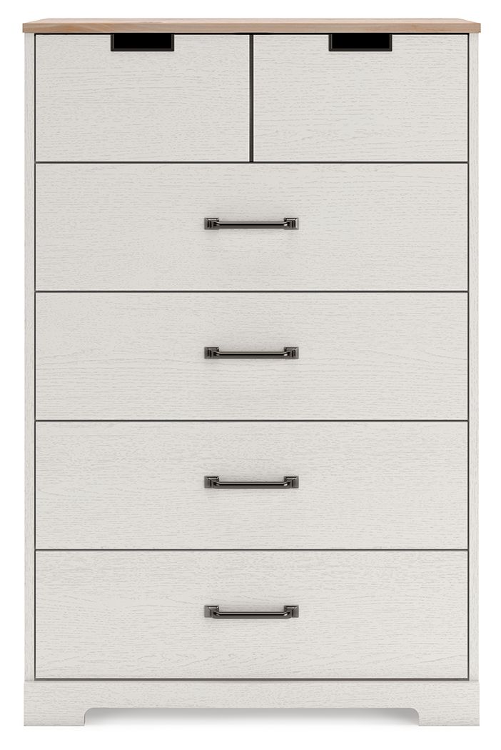 Vaibryn - White / Brown / Beige - Five Drawer Chest - Vinyl-Wrapped