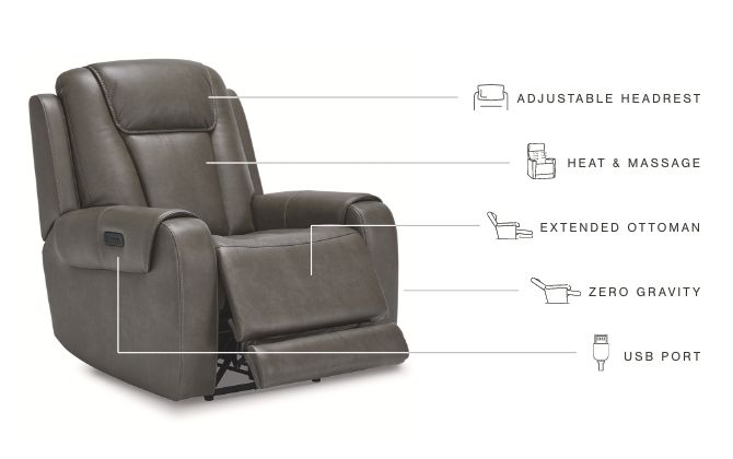 Card Player - Smoke - Pwr Recliner/Adj Headrest