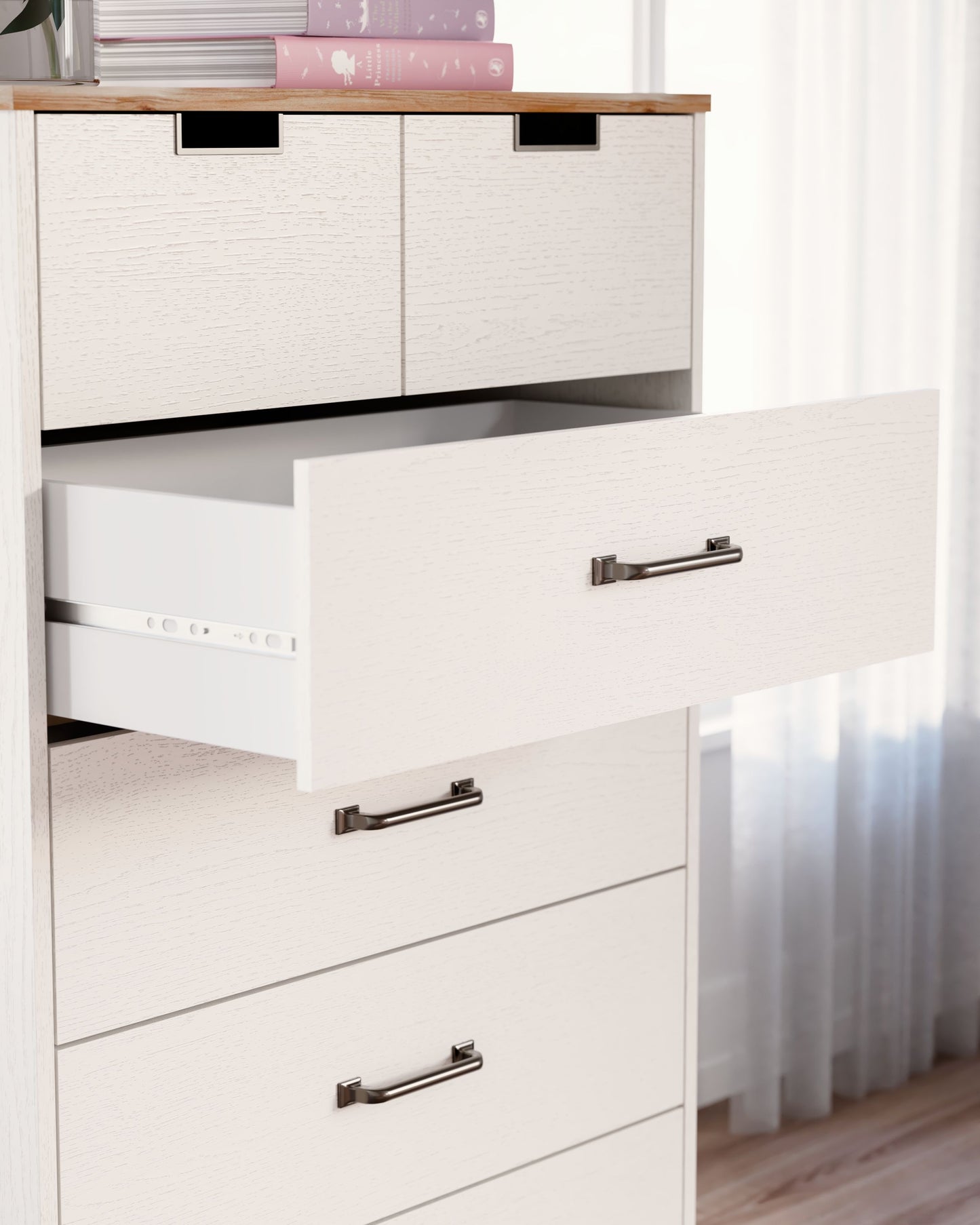 Vaibryn - White / Brown / Beige - Five Drawer Chest - Vinyl-Wrapped