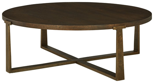 Balintmore - Brown / Gold Finish - Round Cocktail Table