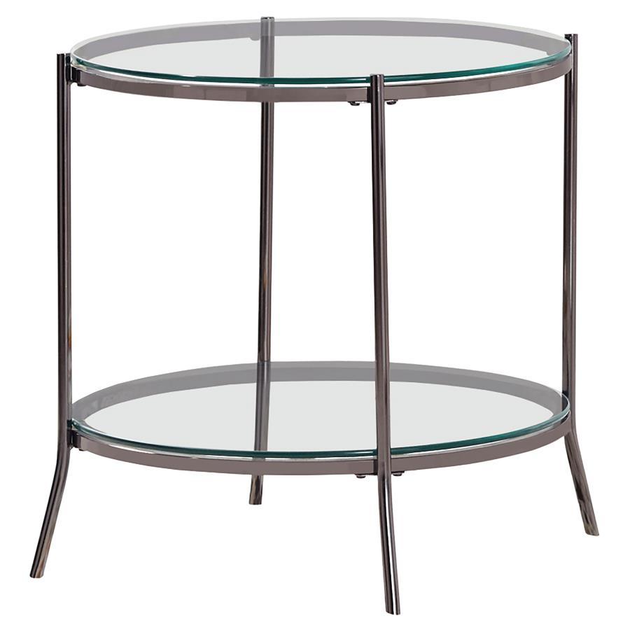 Laurie - Round Glass Top End Table - Black Nickel And Clear