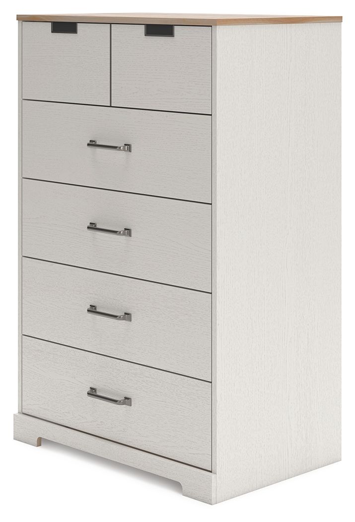 Vaibryn - White / Brown / Beige - Five Drawer Chest - Vinyl-Wrapped