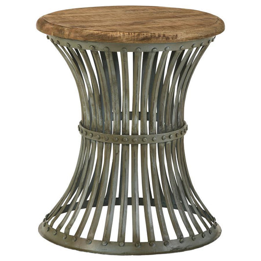 Matyas - Round Wire Frame Accent Side Table - Blue Distressed