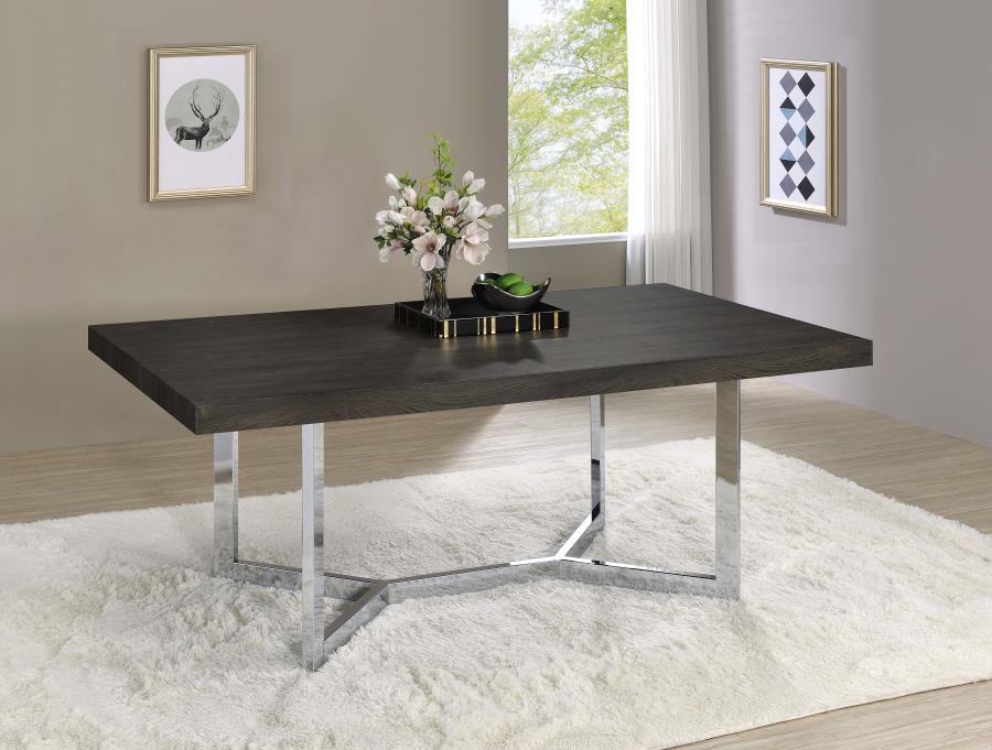 Benson - Rectangular Trestle Base Dining Table - Dark Oak And Chrome