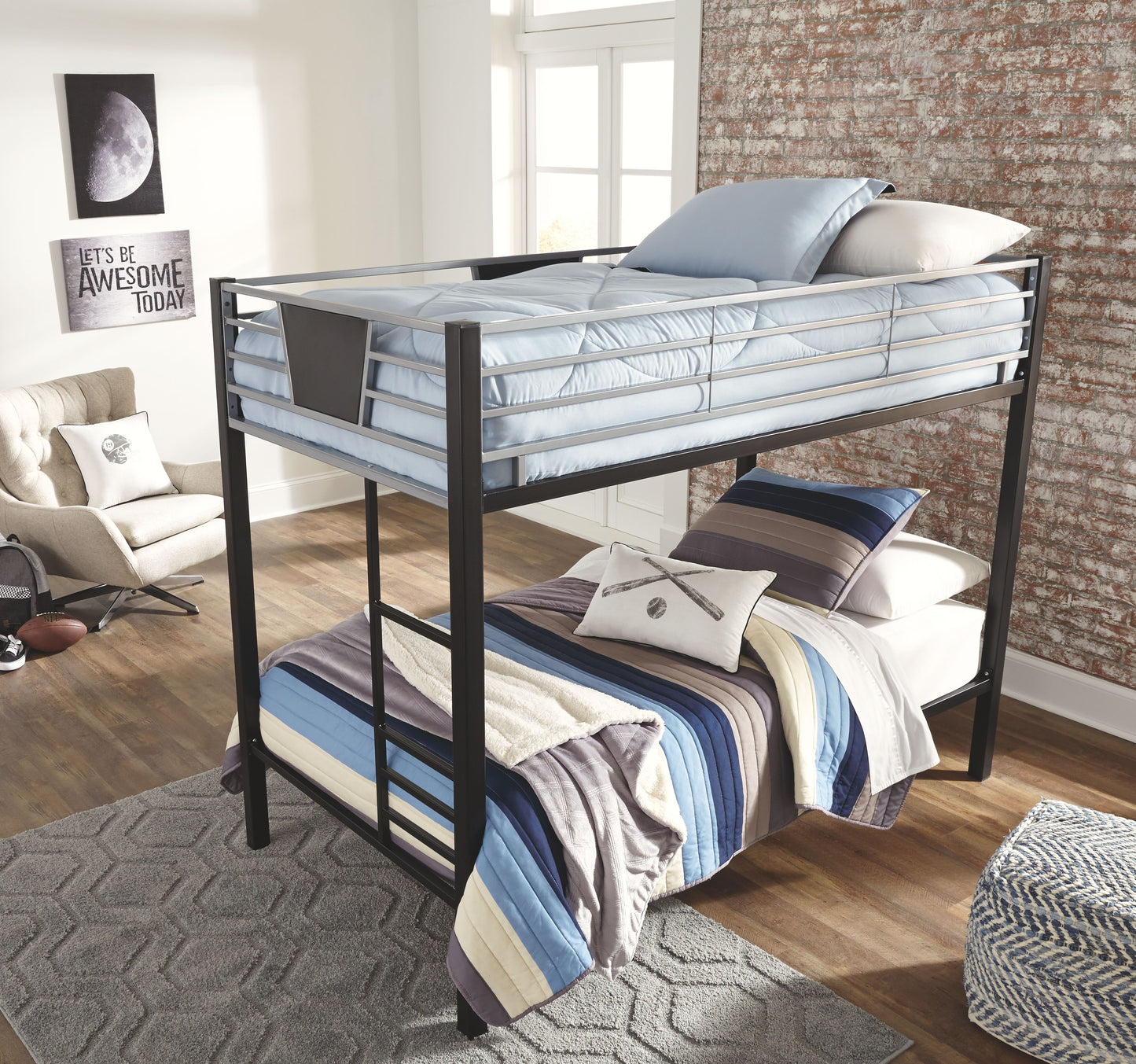 Dinsmore - Black / Gray - Twin/twin Bunk Bed W/Ladder