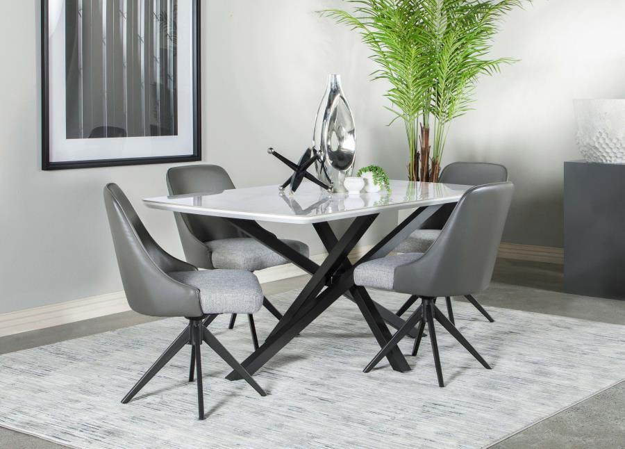 Paulita - Rectangular Dining Table - White And Gunmetal