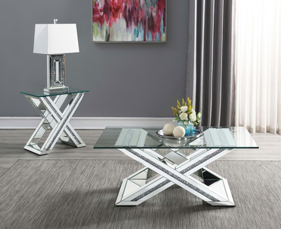 Bonnie - X-Base Rectangle Glass Top Coffee Table - Mirror