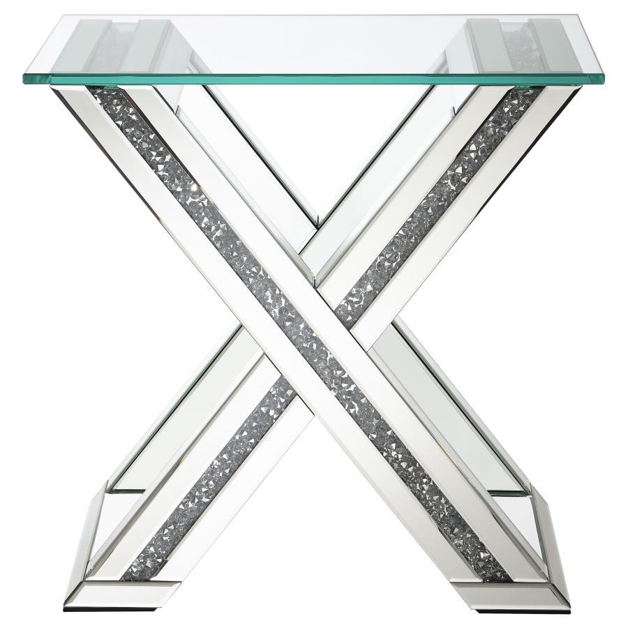 Bonnie - X-Base Rectangle Glass Top End Table - Mirror