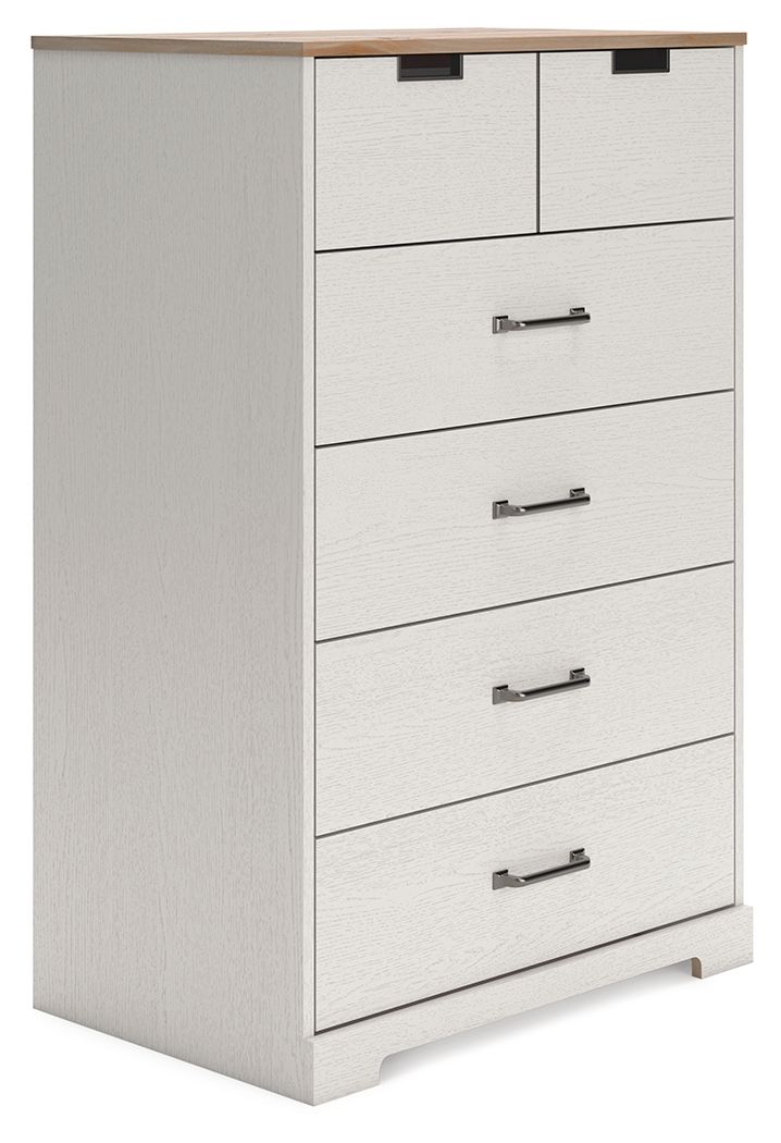 Vaibryn - White / Brown / Beige - Five Drawer Chest - Vinyl-Wrapped