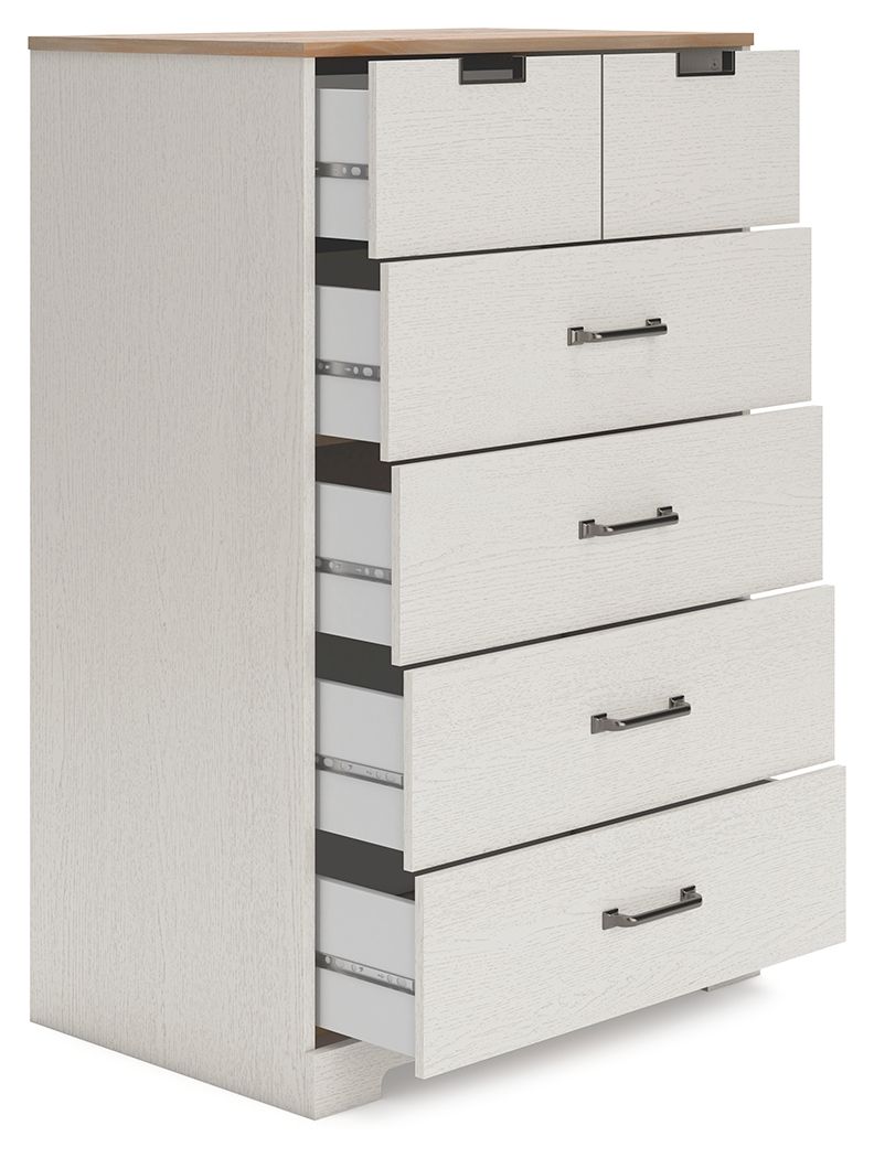 Vaibryn - White / Brown / Beige - Five Drawer Chest - Vinyl-Wrapped