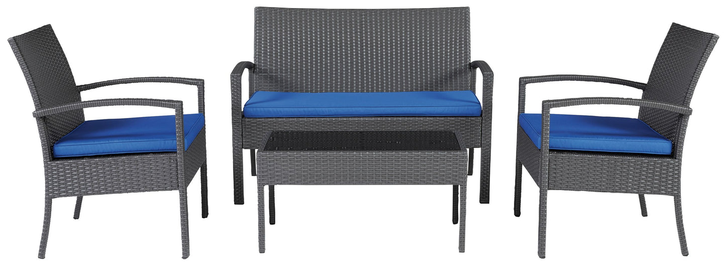 Alina - Gray / Blue - Love/Chairs/Table Set (Set of 4)