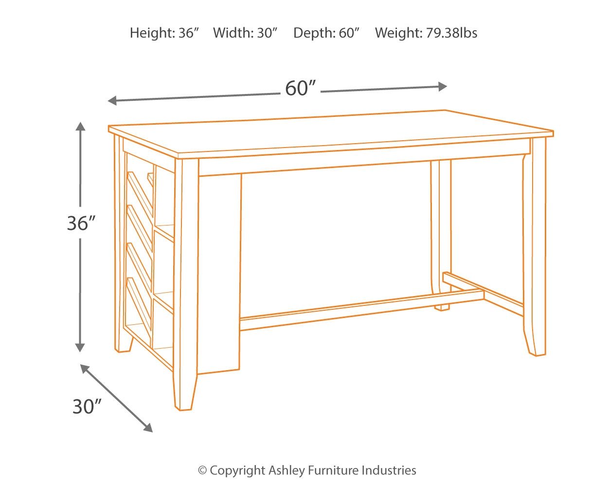 Rokane - Brown - Rect Counter Table W/Storage